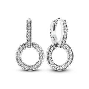 925 Sterling Silver Sparkling Double Cubic Zircon Round Hoop Earrings